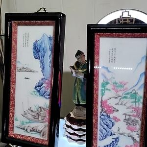Porcelain Scenic Diptych – Asian Landscape Art Set | Lacquer Frames | Deco Home